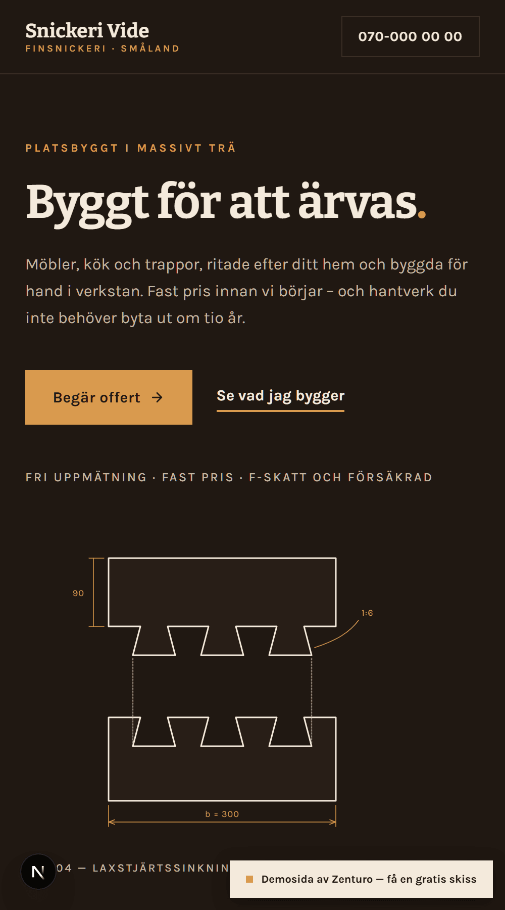 Demosida för Snickeri Vide